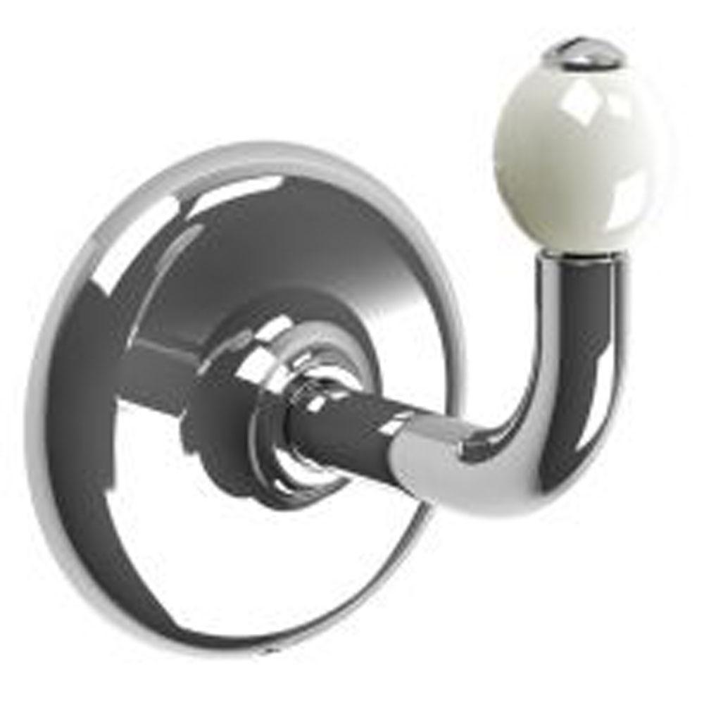 Lefroy Brooks Classic Single Robe Hook With White Acorn, Silver Nickel