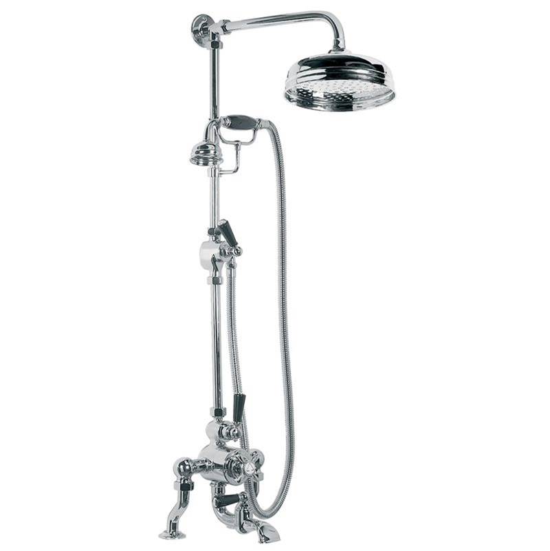 Lefroy Brooks Classic Black Wall Mounted Thermostatic Bath & Shower Mixer With Riser Kit, Handset, Lever Diverter & 8'' Apron Rose, Silver Nickel