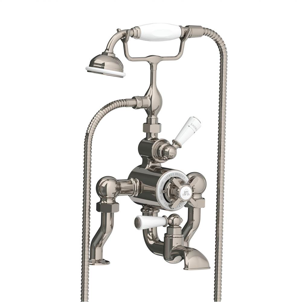 Lefroy Brooks Exposed Classic Deck Mounted Thermostatic Bath & Shower Mixer With Cradle & Handset, Silver Nickel