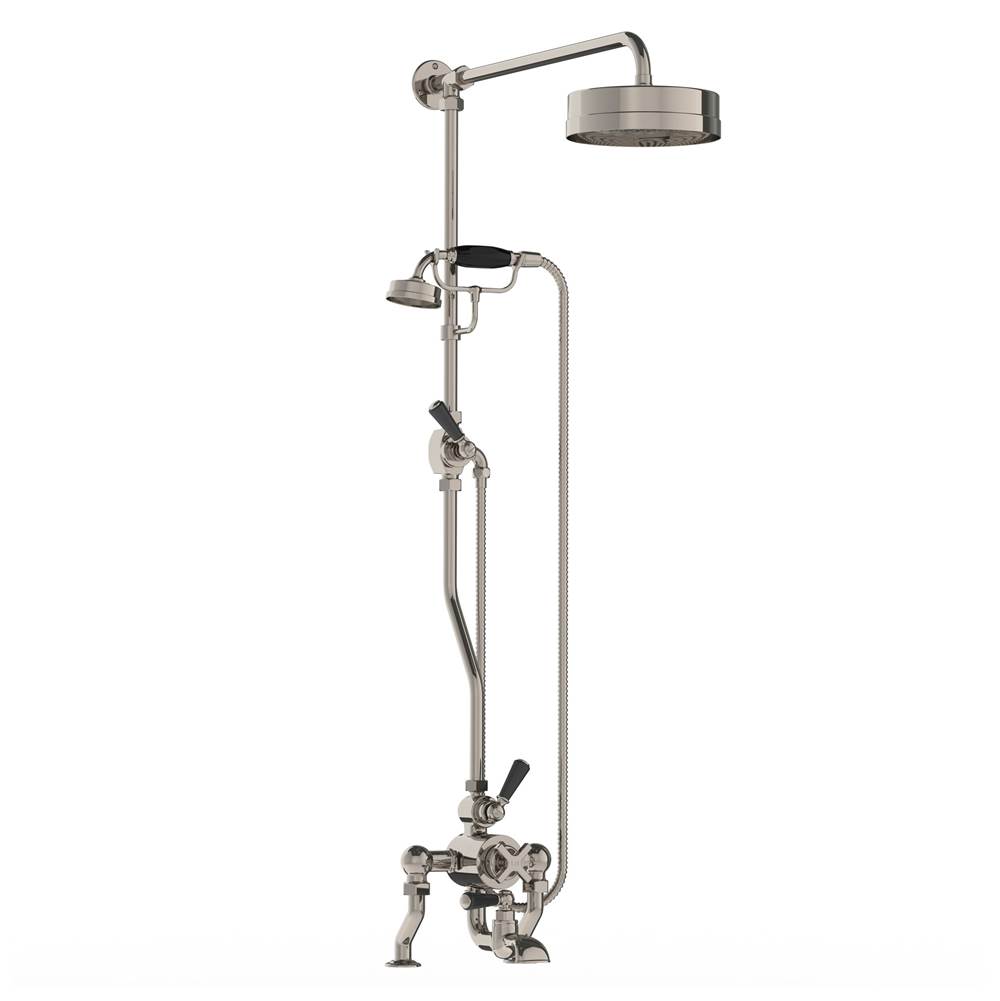 Lefroy Brooks Exposed Mackintosh Wall Mounted Thermostatic Bath & Shower Mixer With Riser Kit, Handset, Lever Diverter & 8'' Apron Rose, Silver Nickel