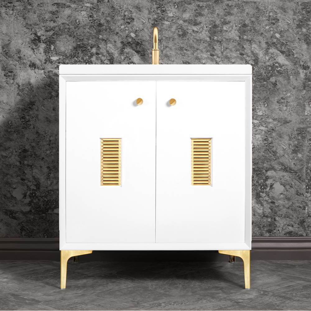Linkasink Frame 30'' Wide White Vanity with Satin Brass Louver Grate and Legs