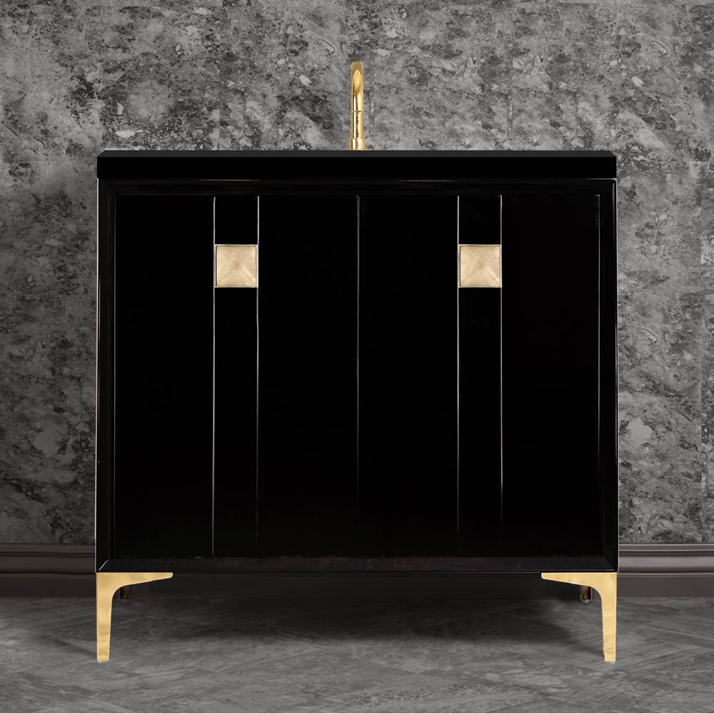 Linkasink TUXEDO with 3'' Artisan Glass Prism Hardware 36'' Wide Vanity, Black, Polished Brass Hardware, 36'' x 22'' x 33.5'' (without vanity top)