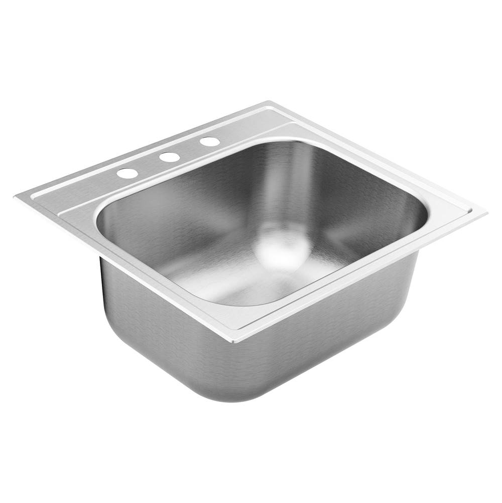 Moen 1800 Series 25-inch 18 Gauge Drop-in Single Bowl Stainless Steel Kitchen or Bar Sink, 9-inch Depth, Featuring QuickMount