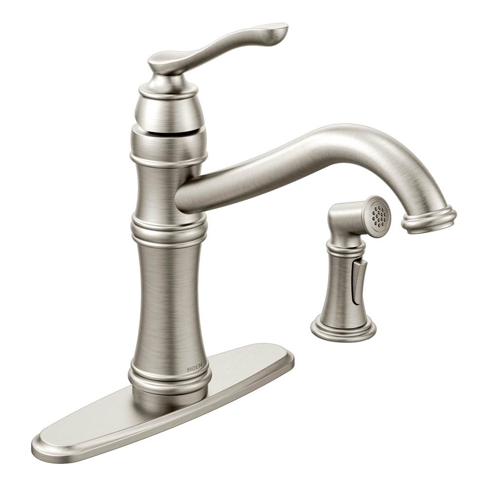 Moen Belfield Traditional One Handle High Arc Kitchen Faucet with Side Spray and Optional Deckplate Included, Spot Resist Stainless