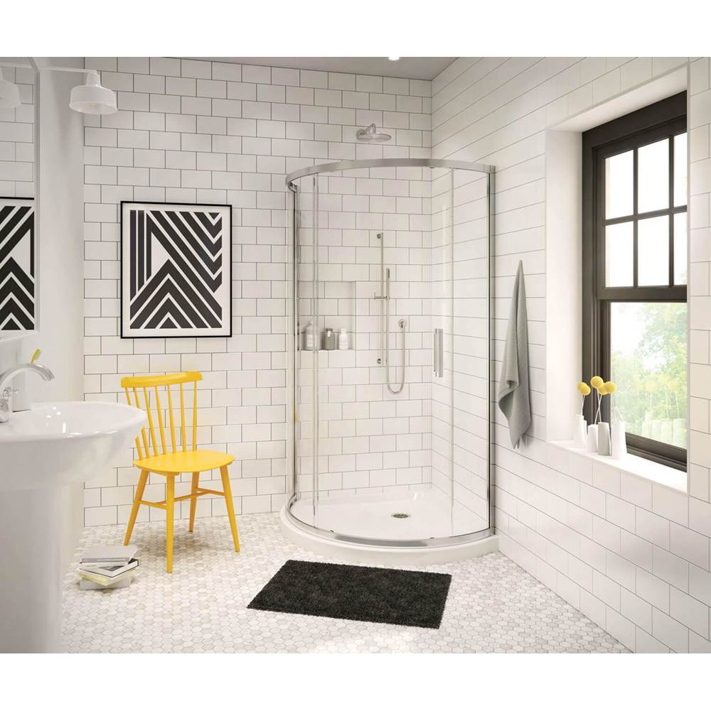 Maax Round Base 36 3 in. 36 x 36 Acrylic Corner Left or Right Shower Base with Corner Drain in White