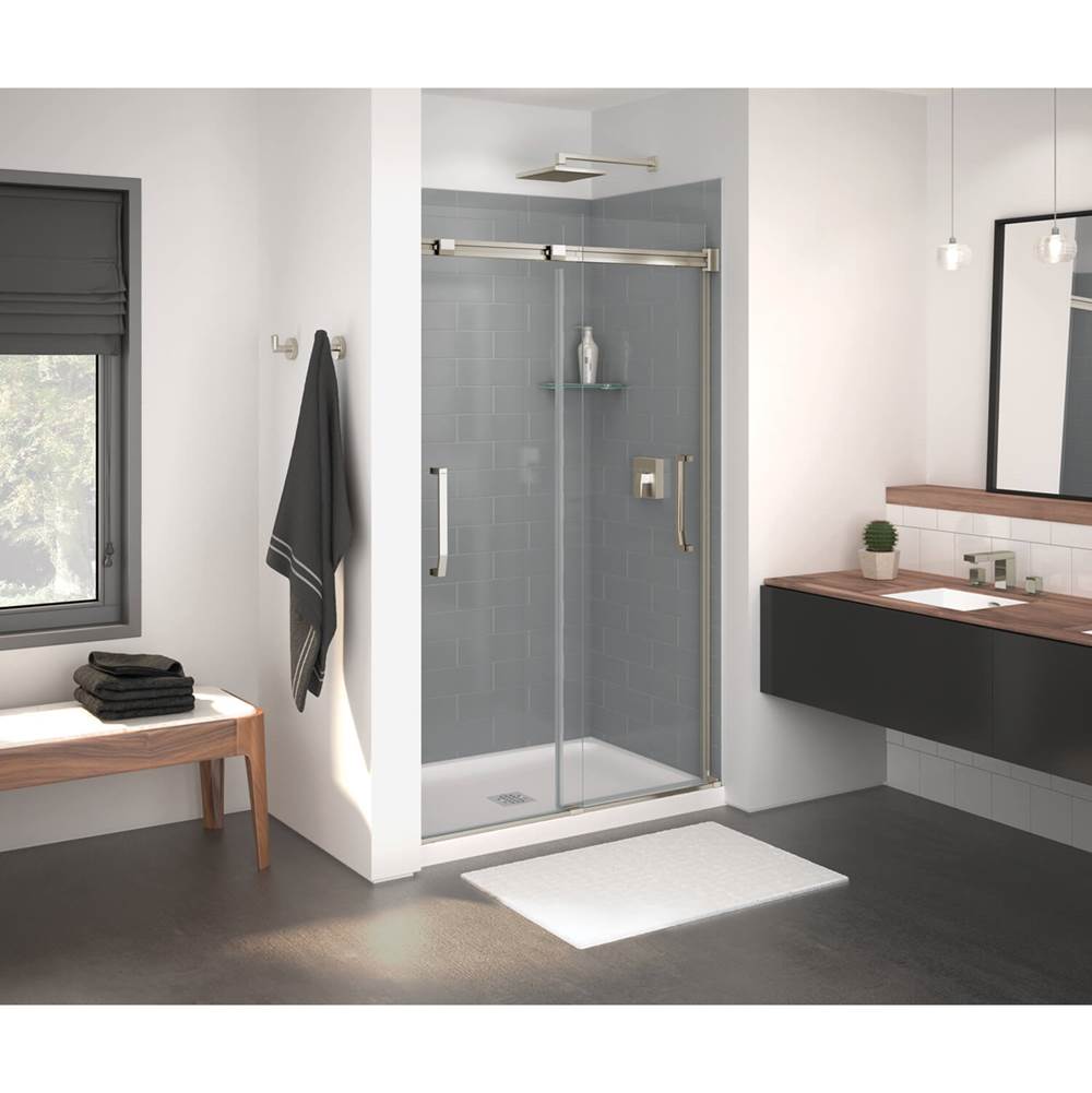 Maax Inverto 43-47 x 70 1/2-74 in. 8mm Sliding Shower Door for Alcove Installation with Clear glass in Brushed Nickel