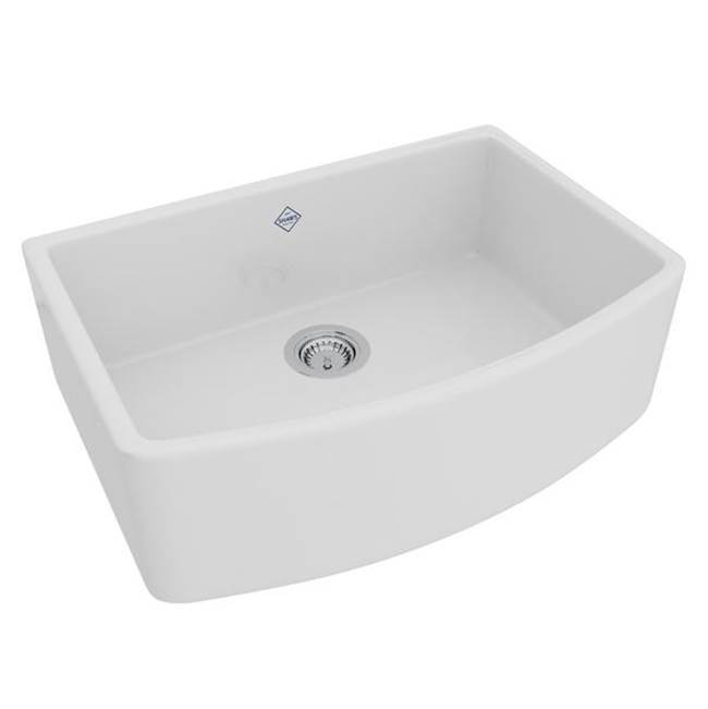 Rohl Waterside™ 30'' Single Bowl Farmhouse Bowed Apron Front Fireclay Kitchen Sink