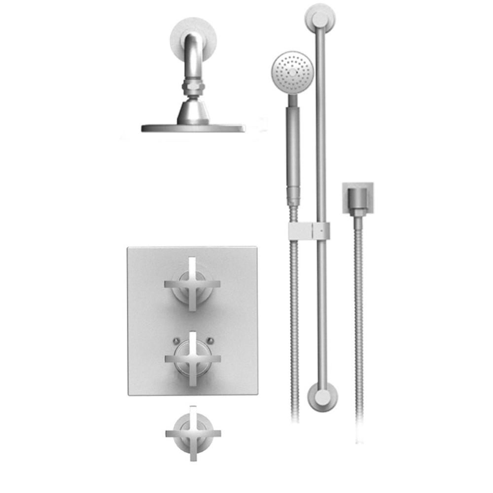 Rubinet Temperature Control Shower With Two Seperate Volume Controls, Fixed Shower Head Bar, Integral Supply & Hand Held Shower, 5'' Wall Mount Trim Only