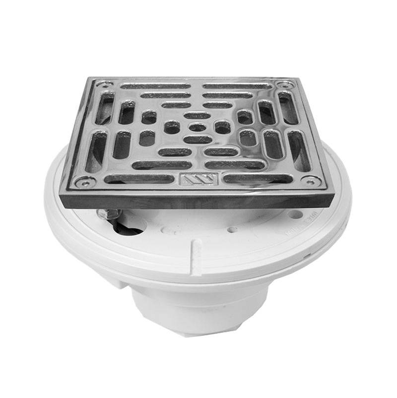 Sigma PVC Floor Drain with 5x5'' Square Adjustable Nickel Bronze Strainer Assembly TRIM SATIN NICKEL PVD .42