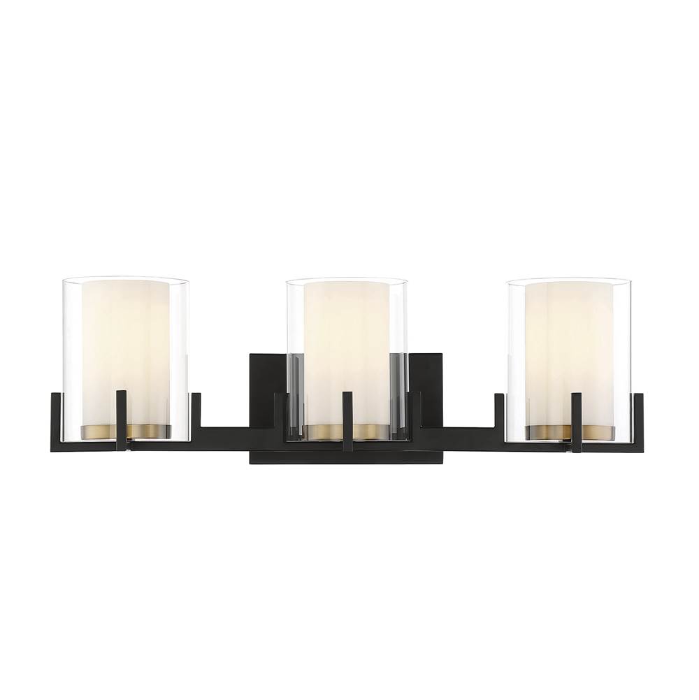 Savoy House Eaton 3-Light Bathroom Vanity Light in Matte Black with Warm Brass Accents