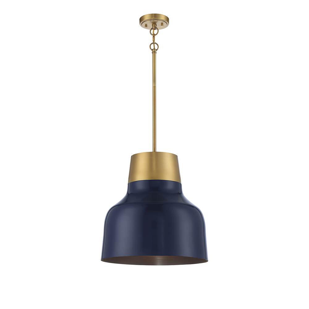 Savoy House 1-Light Pendant in Navy Blue with Natural Brass