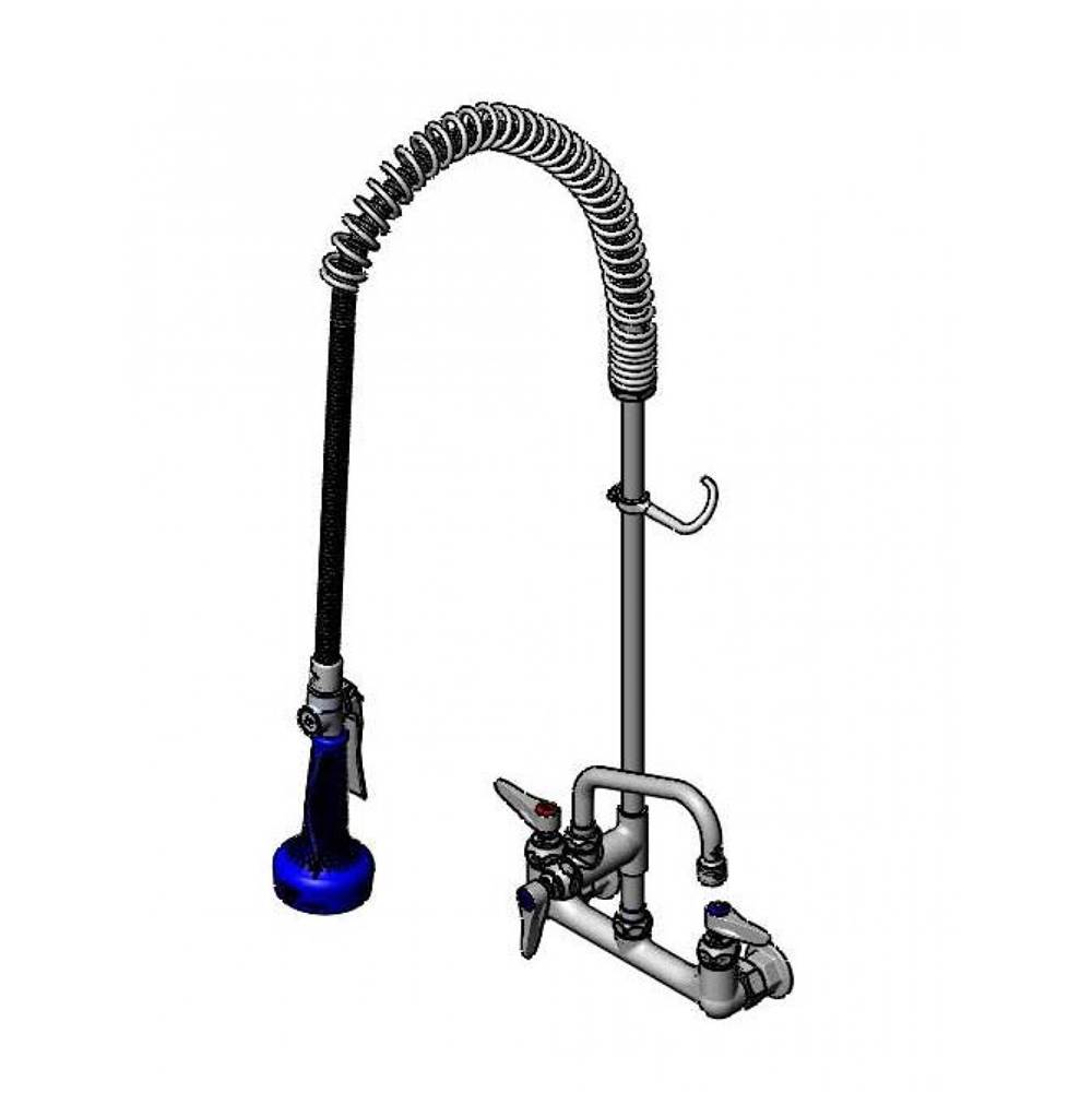 T&S Brass EasyInstall Pre-Rinse, Spring Action, Wall Mount Base, 8'' Centers, 6'' Add-On Faucet W/B-0108 Spray Valve