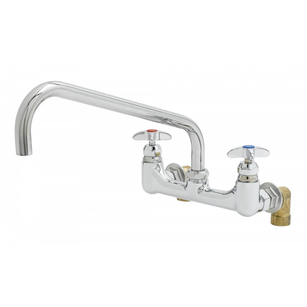 T&S Brass Big-Flo Mixing Faucet, 8'' Wall Mount, 14'' Swing Nozzle, 00LL Inlet Elbows