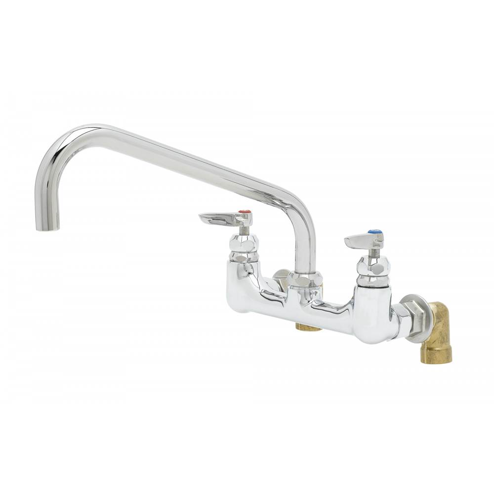 T&S Brass Big-Flo Mixing Faucet, 8'' Wall Mount, 12'' Swing Nozzle, Solid Brass Chrome-Plated Handles