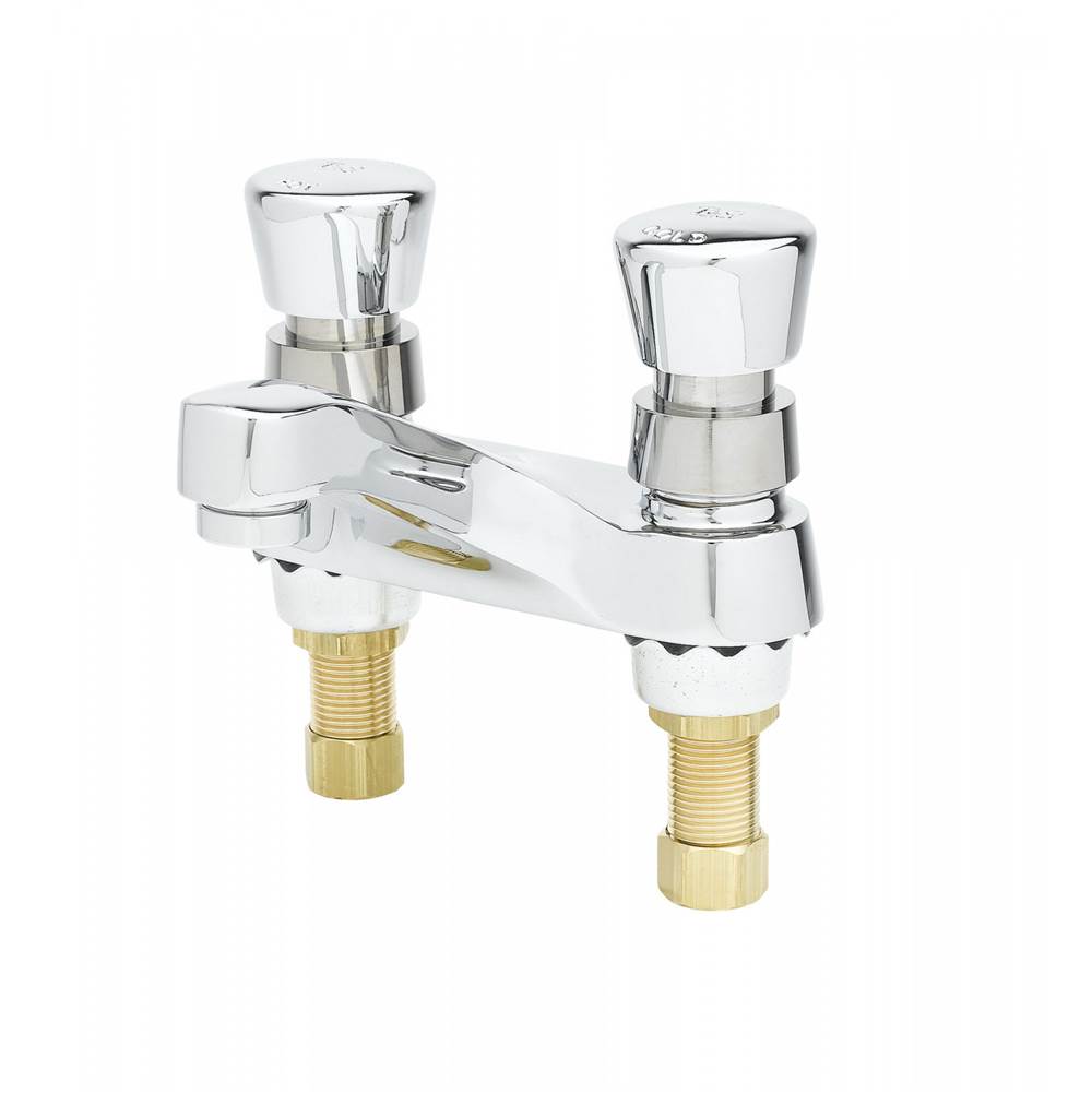 T&S Brass Metering Faucet, Deck Mount, 4'' Centers, 1.0 GPM & Push Button Handles