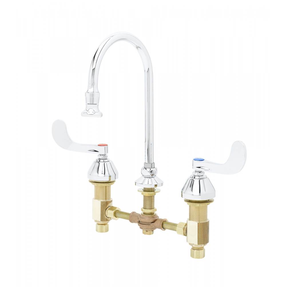 T&S Brass Medical Faucet, Concealed Body, 8'' Centers, 4'' Handles, Swivel/Rigid GN w/ Rosespray