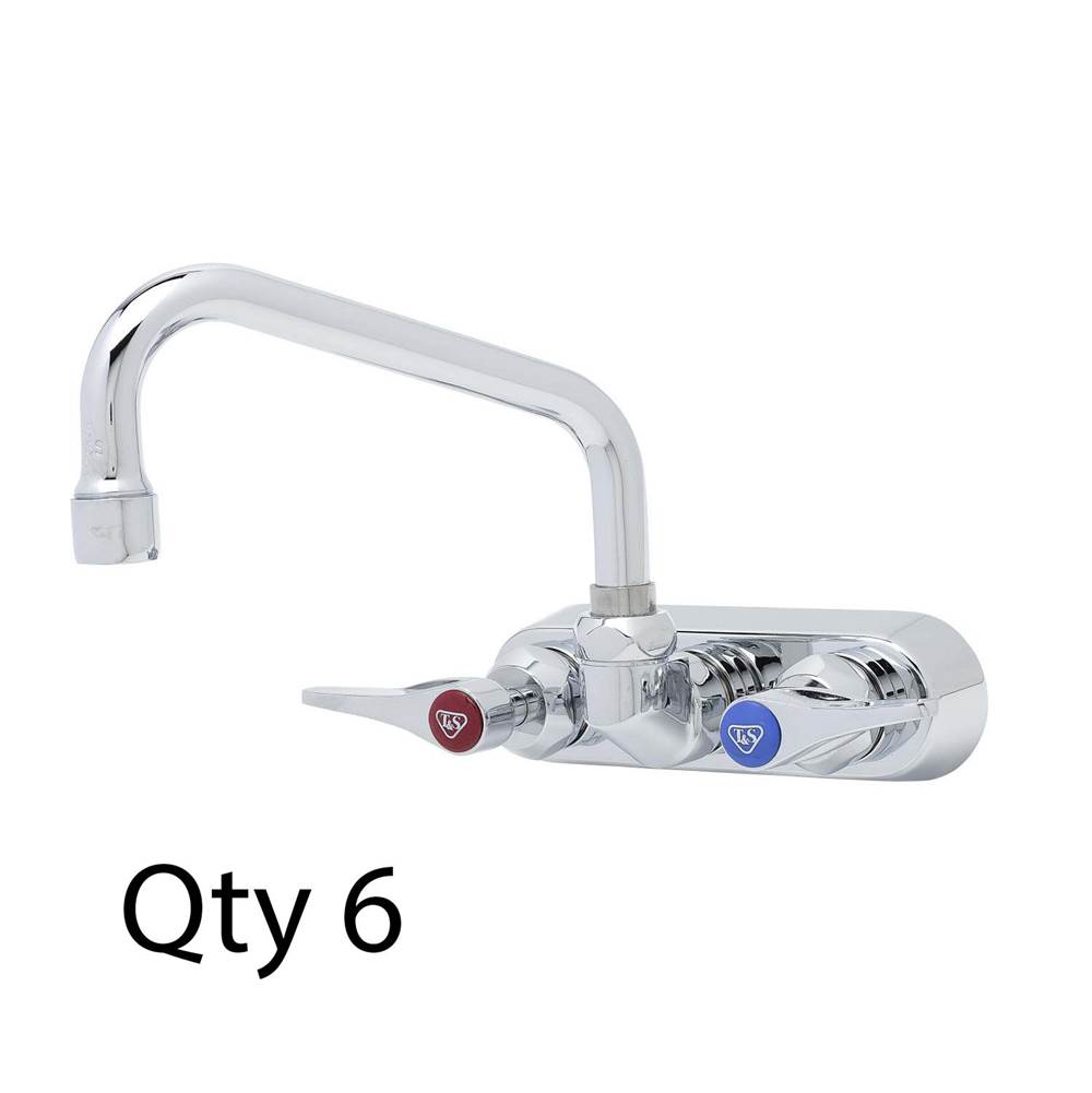 T&S Brass 4'' Workboard Faucet, Wall Mount, Ceramas, 6'' Swing Nozzle, Lever Handles (Qty. 6)