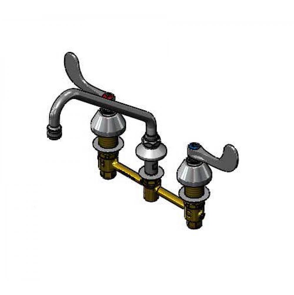 T&S Brass Lav Faucet, Concealed Bdy, 8'' Cntrs, Comp Cart, 4'' Wrst Handles, 9'' Swng Nozl, 2.2 gpm Lam