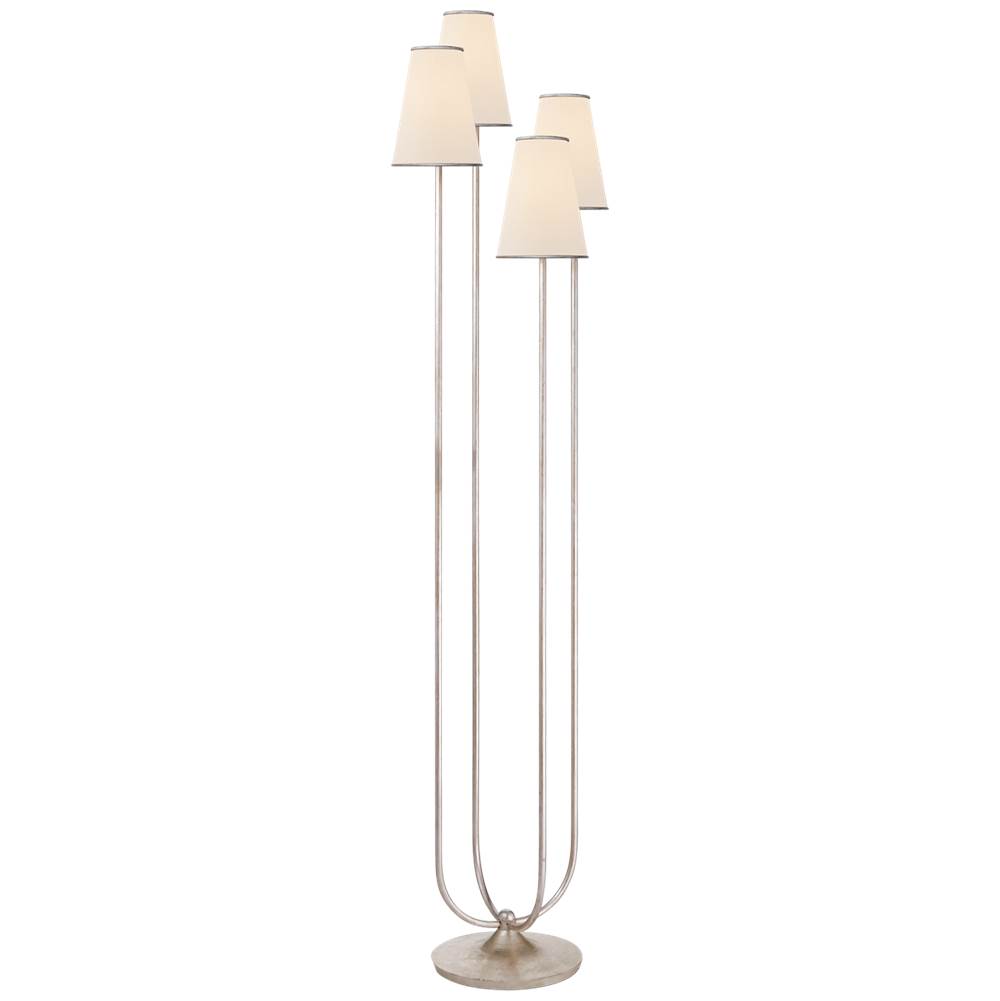 Visual Comfort Signature Collection Montreuil Floor Lamp in Burnished Silver Leaf with Linen Shades