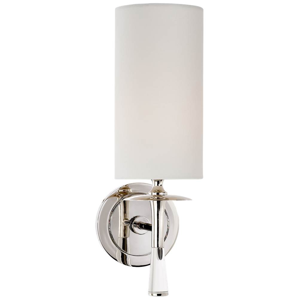 Visual Comfort Signature Collection Drunmore Single Sconce in Polished Nickel and Crystal with Linen Shade