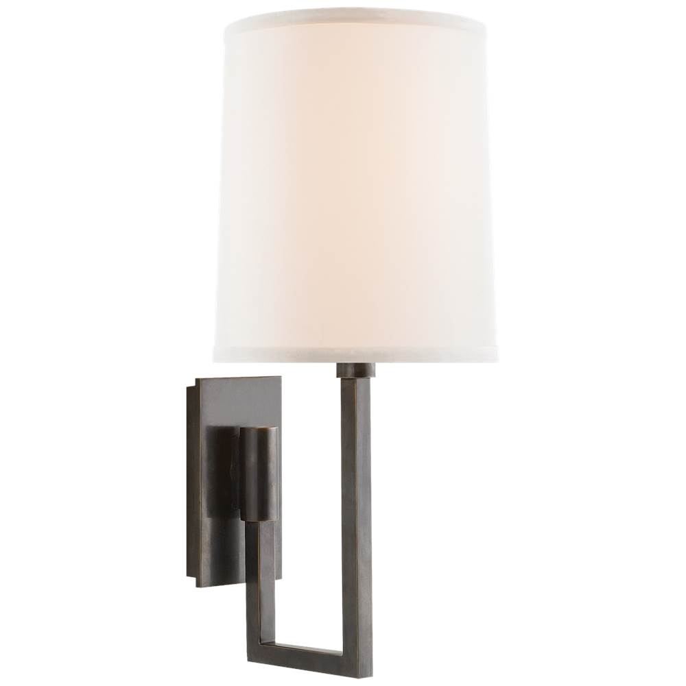 Visual Comfort Signature Collection Aspect Library Sconce in Bronze with Ivory Linen Shade