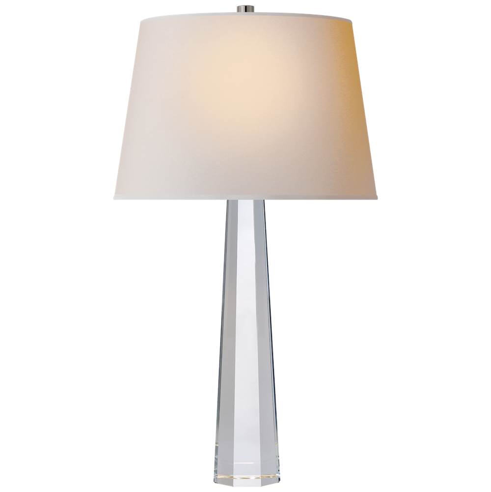 Visual Comfort Signature Collection Octagonal Spire Medium Table Lamp in Crystal with Natural Paper Shade
