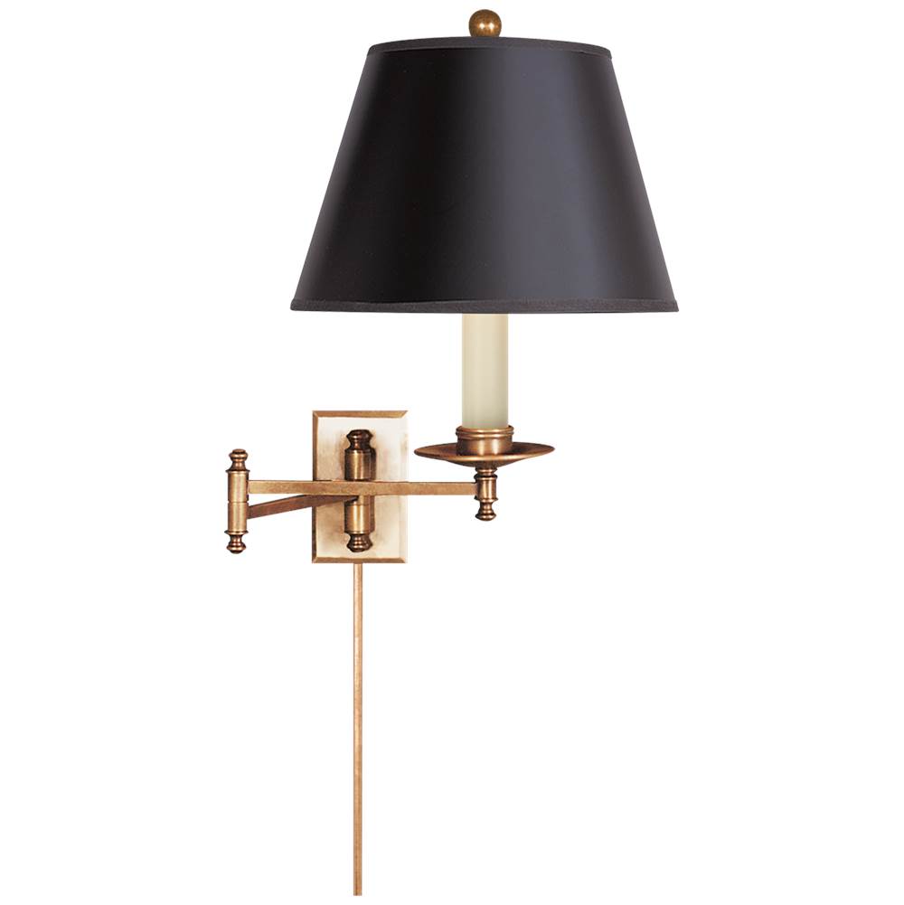 Visual Comfort Signature Collection Dorchester Swing Arm in Antique-Burnished Brass with Black Shade