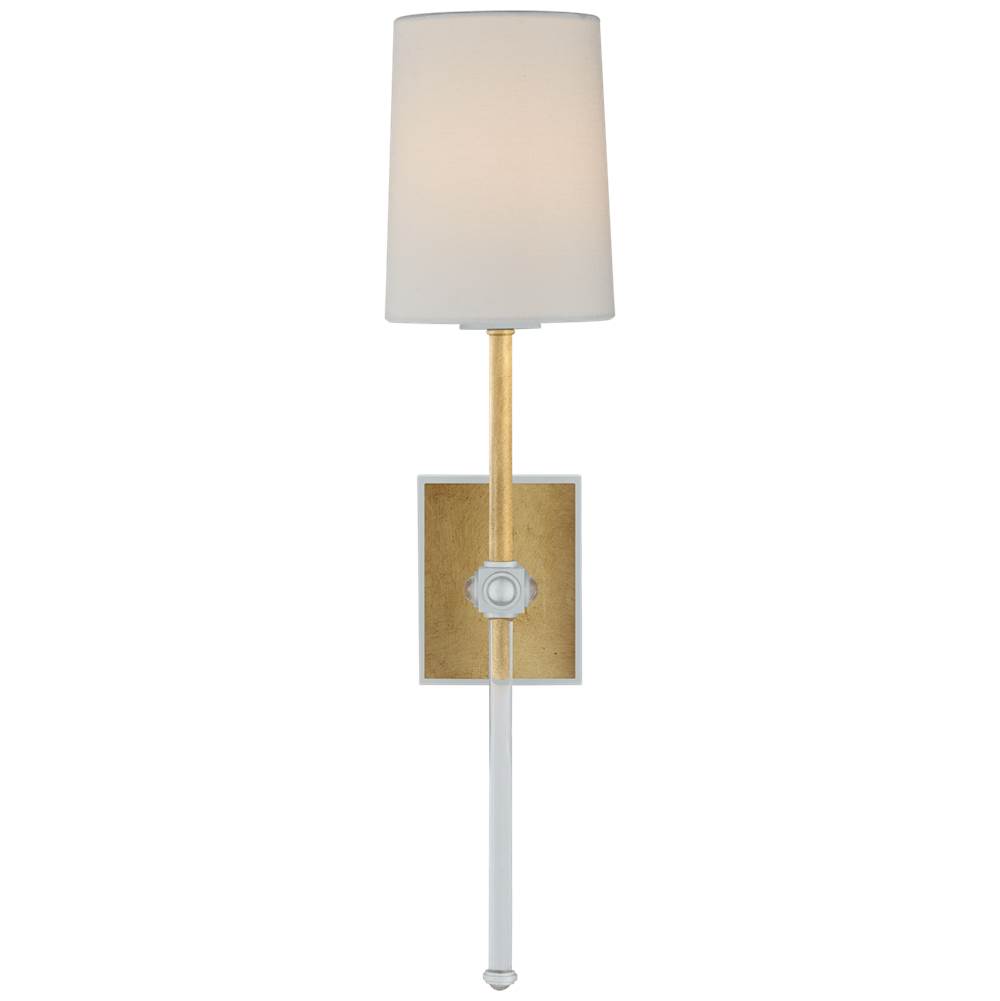 Visual Comfort Signature Collection Lucia Medium Tail Sconce in Gild and Crystal with Linen Shade