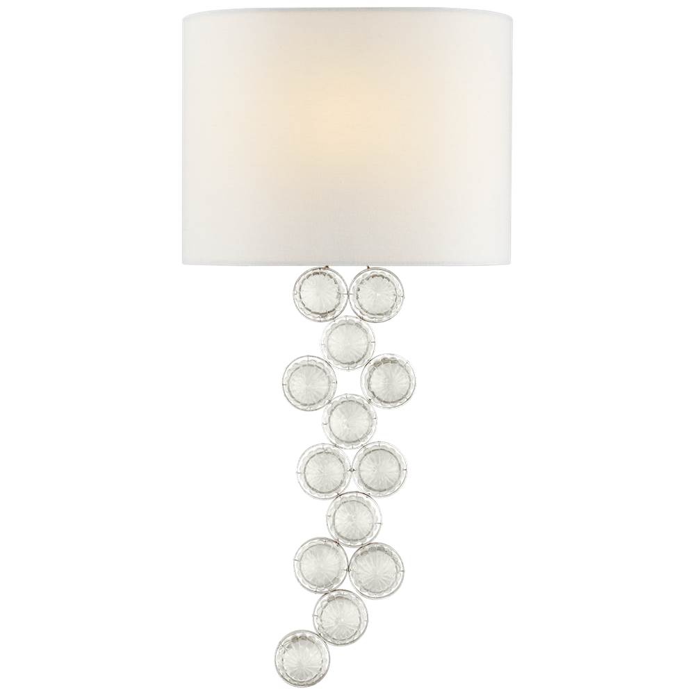 Visual Comfort Signature Collection Milazzo Medium Right Sconce in Burnished Silver Leaf and Crystal with Linen Shade