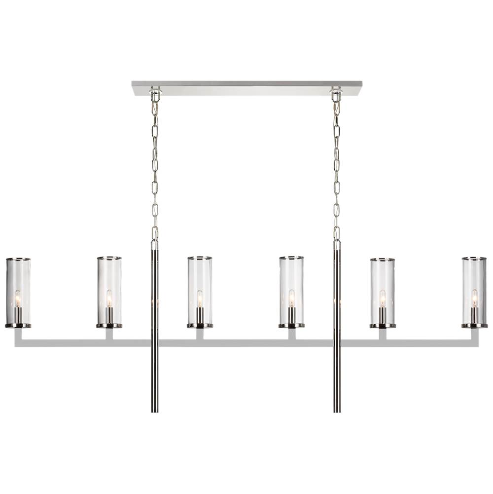 Visual Comfort Signature Collection Liaison Large Linear Chandelier in Polished Nickel with Clear Glass