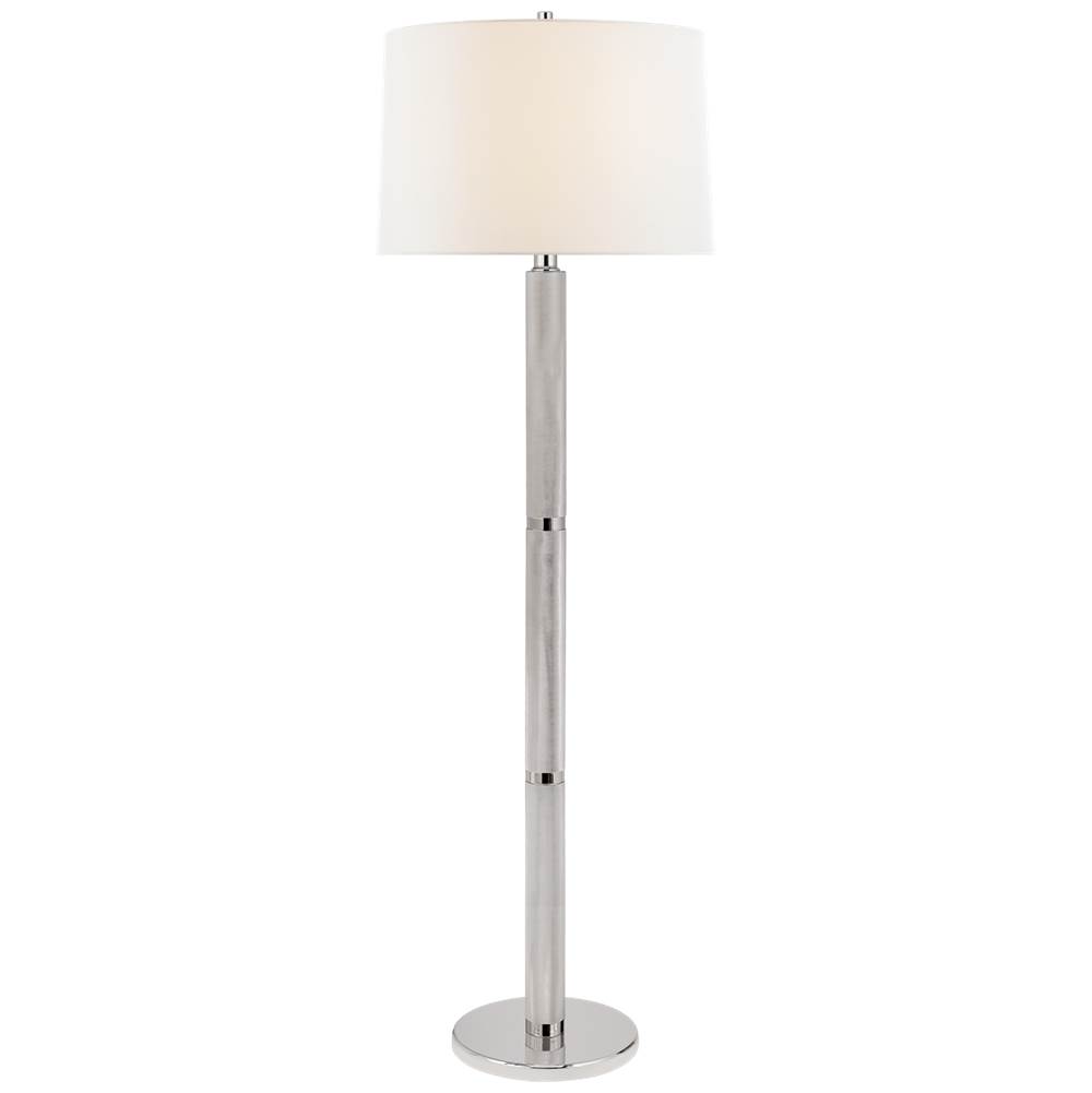 Visual Comfort Signature Collection Barrett Large Knurled Floor Lamp in Polished Nickel with Linen Shade