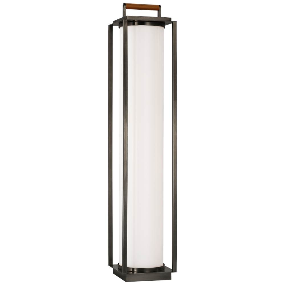 Visual Comfort Signature Collection Northport Floor Lantern in Bronze and Teak with White Glass
