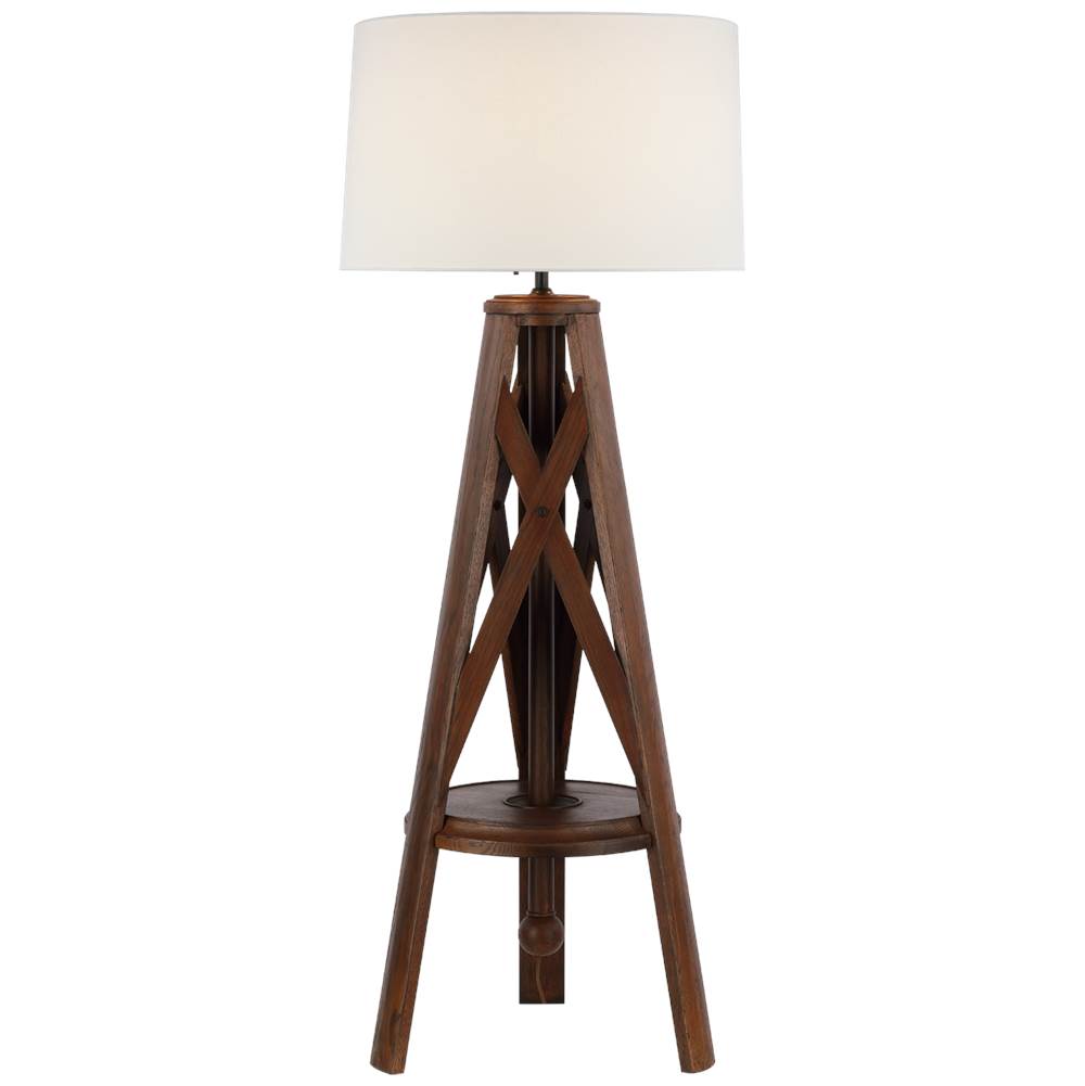 Visual Comfort Signature Collection Holloway XL Tripod Floor Lamp in Natural Rift Oak with White Parchment Shade