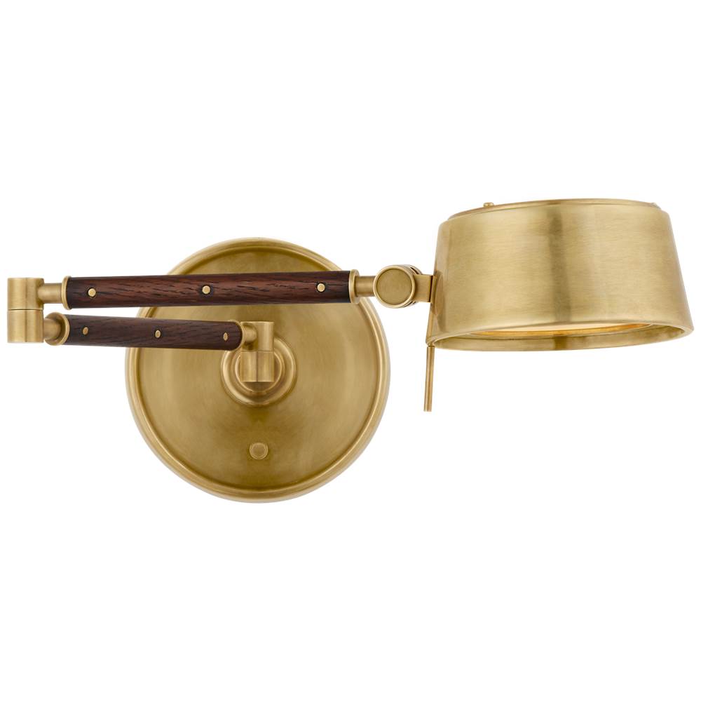 Visual Comfort Signature Collection Alaster Articulating Wall Light in Natural Brass and Natural Rift Oak