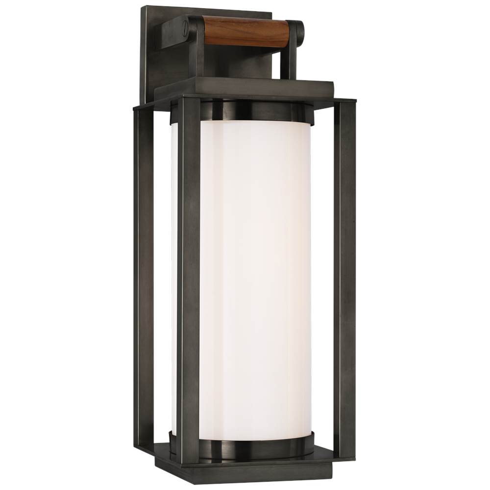 Visual Comfort Signature Collection Northport Medium Bracketed Wall Lantern in Bronze and Teak with White Glass