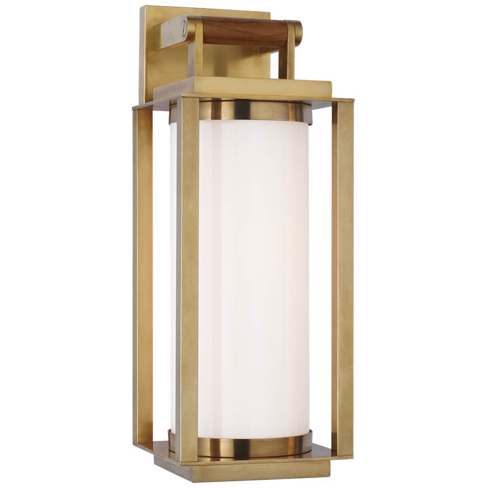 Visual Comfort Signature Collection Northport Medium Bracketed Wall Lantern in Natural Brass and Teak with White Glass
