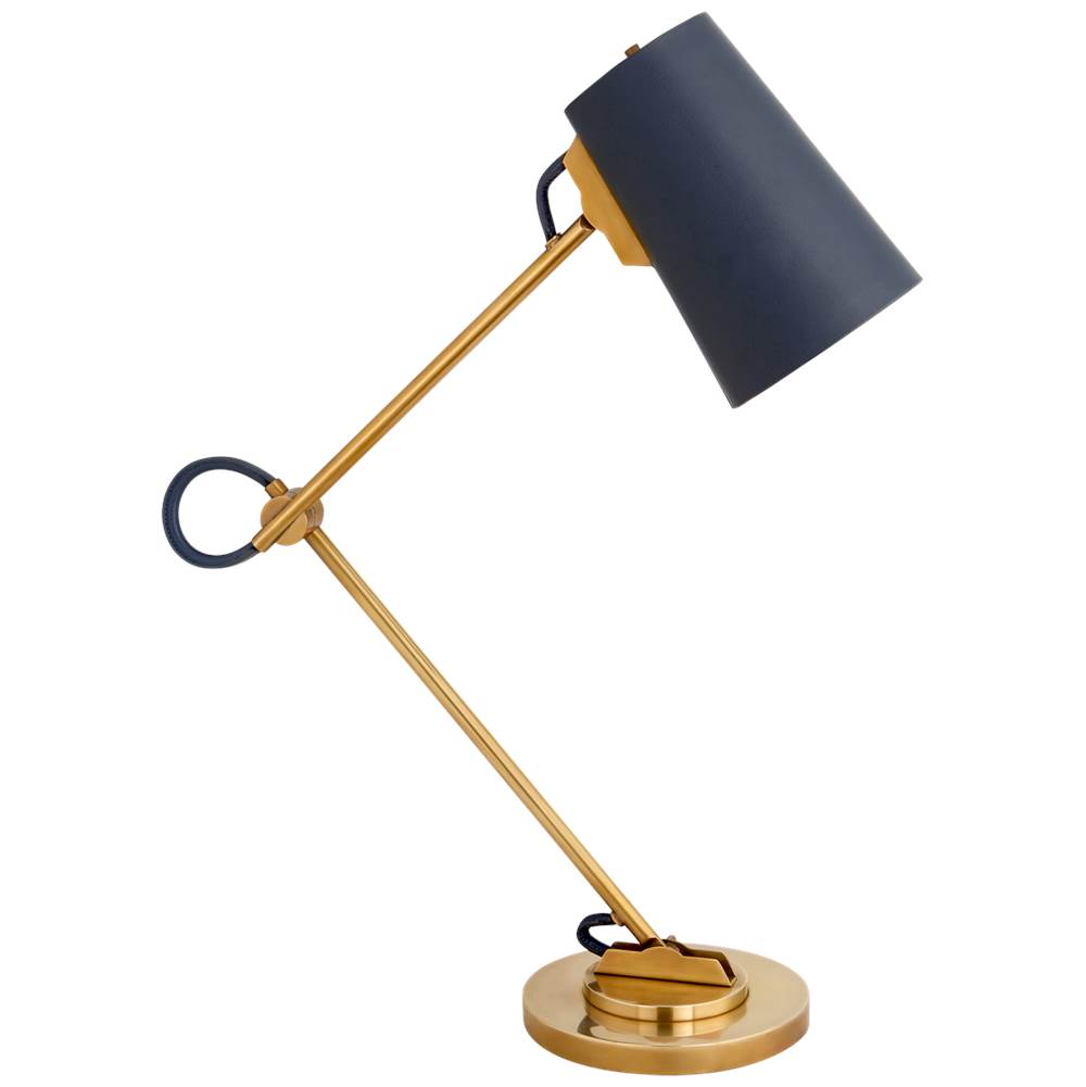 Visual Comfort Signature Collection Benton Adjustable Desk Lamp in Natural Brass with Navy Leather Shade