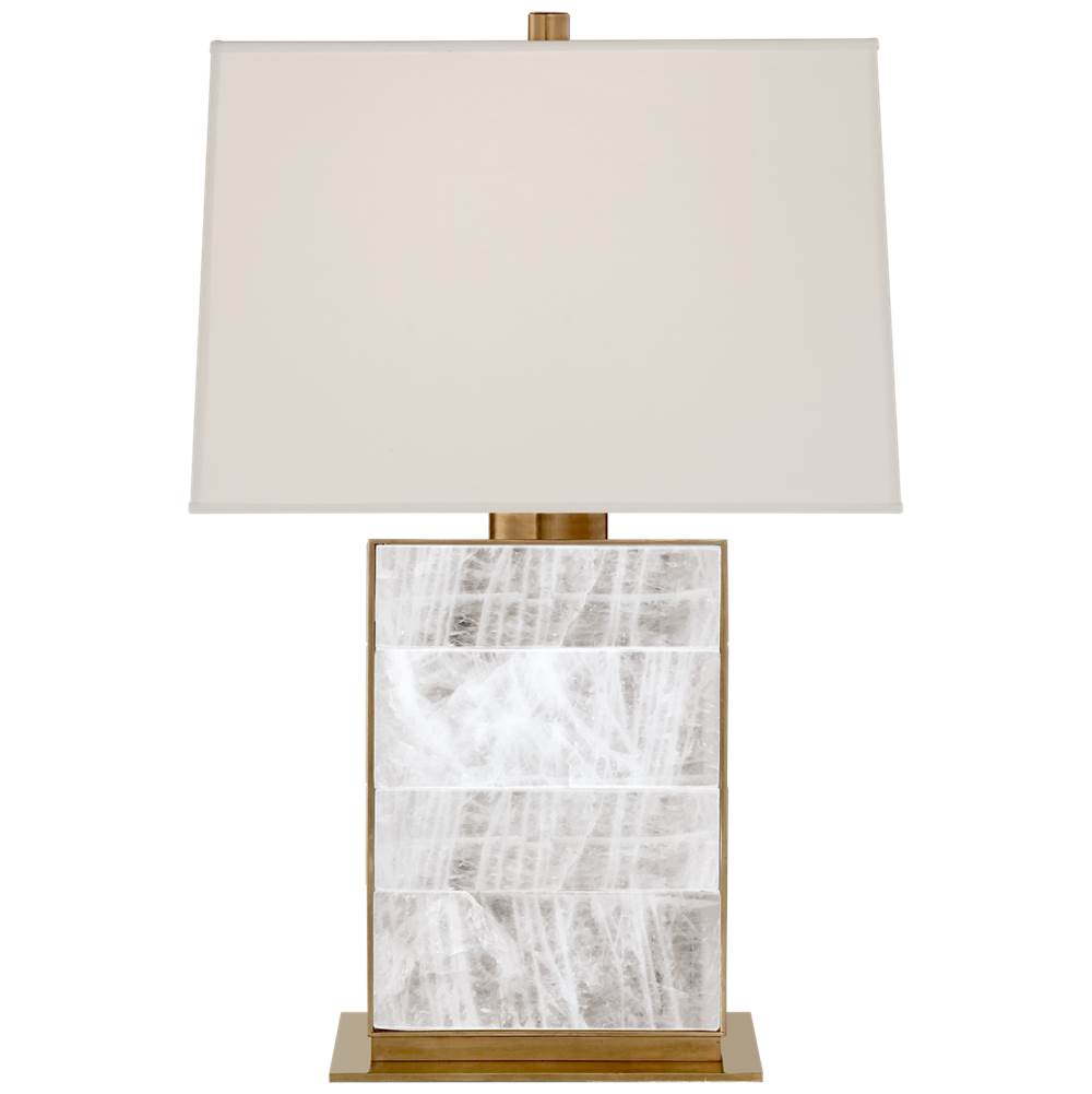 Visual Comfort Signature Collection Ellis Bedside Lamp in Natural Brass and Quartz with Percale Shade