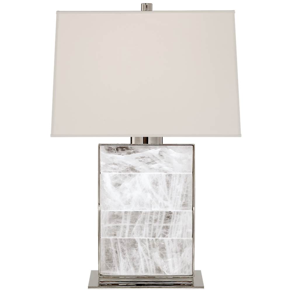 Visual Comfort Signature Collection Ellis Bedside Lamp in Polished Nickel and Quartz with Percale Shade