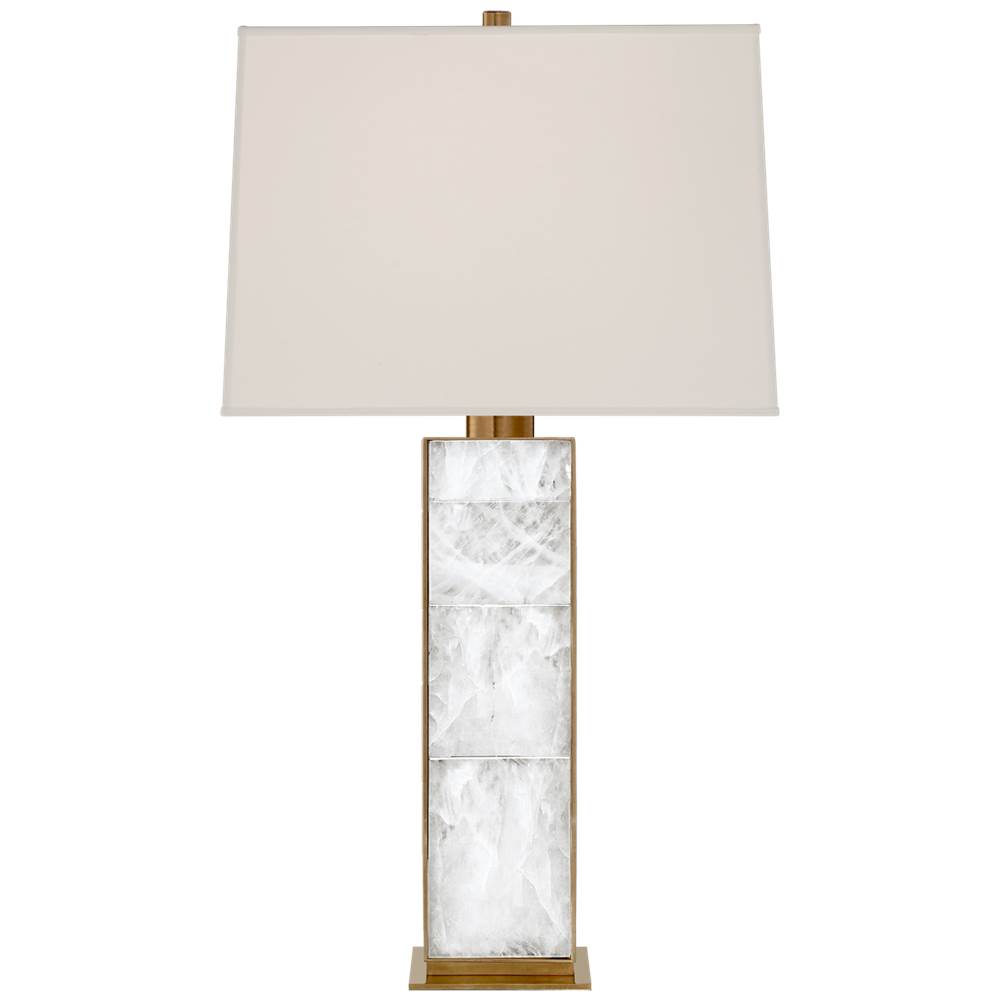 Visual Comfort Signature Collection Ellis Table Lamp in Natural Brass and Quartz with Percale Shade