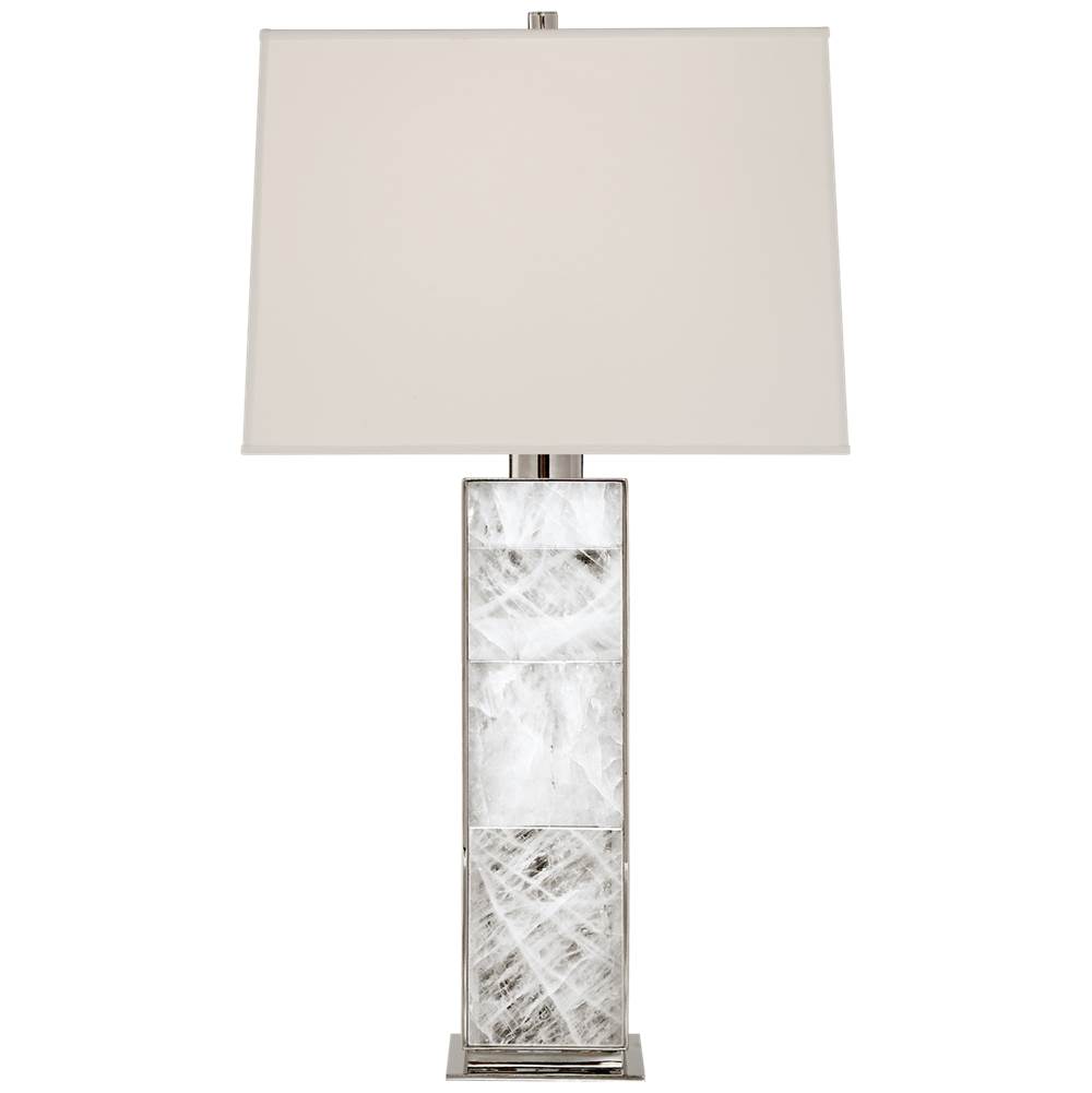 Visual Comfort Signature Collection Ellis Table Lamp in Polished Nickel and Quartz with Percale Shade