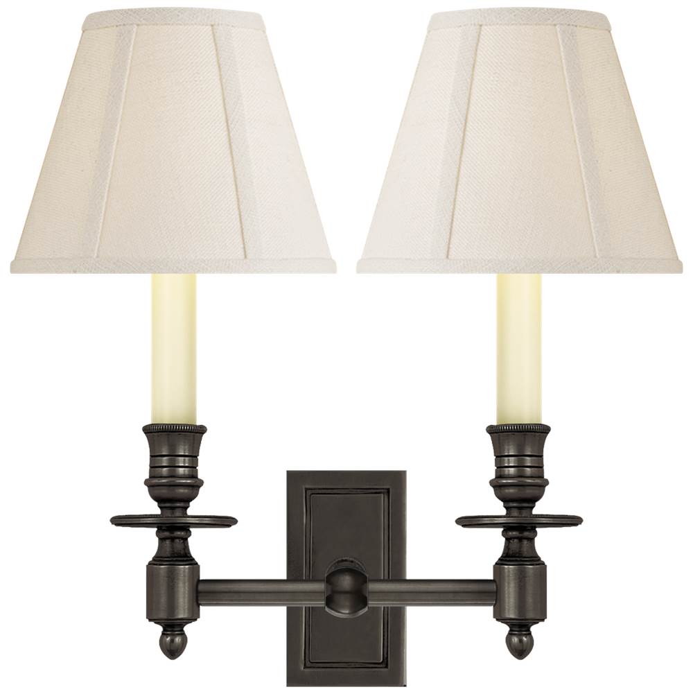 Visual Comfort Signature Collection French Double Library Sconce in Bronze with Linen Shades