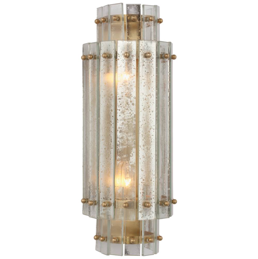 Visual Comfort Signature Collection Cadence Small Tiered Sconce in Hand-Rubbed Antique Brass with Antique Mirror