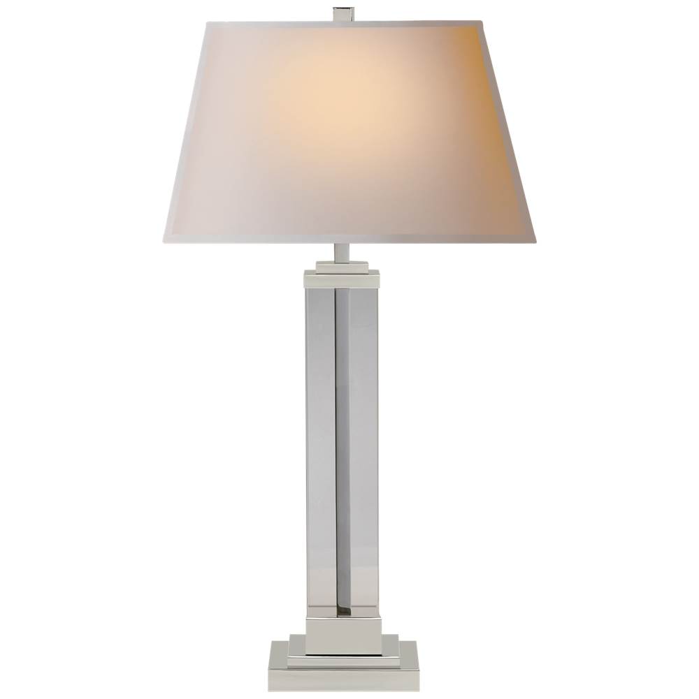 Visual Comfort Signature Collection Wright Table Lamp in Polished Nickel and Glass with Natural Paper Shade