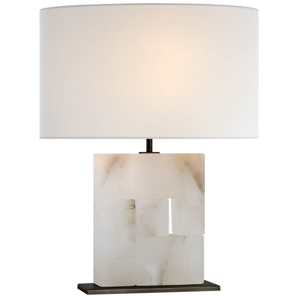 Visual Comfort Signature Collection Ashlar Medium Table Lamp in Alabaster and Bronze with Linen Shade