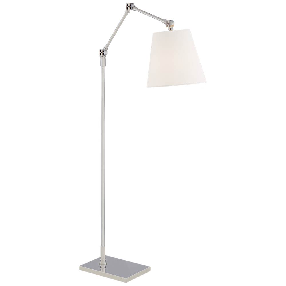 Visual Comfort Signature Collection Graves Articulating Floor Lamp in Polished Nickel with Linen Shade