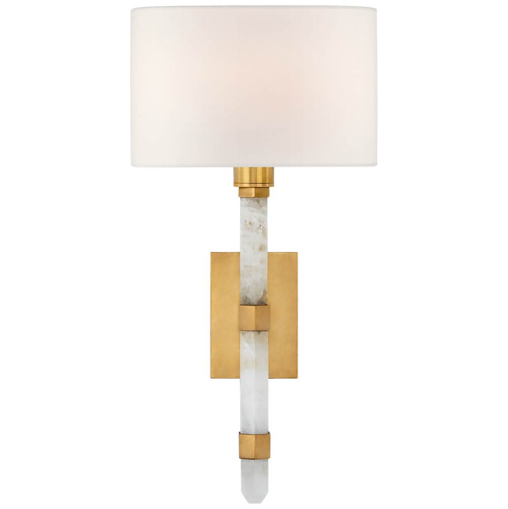 Visual Comfort Signature Collection Adaline Small Tail Sconce in Antique-Burnished Brass and Quartz with Linen Shade