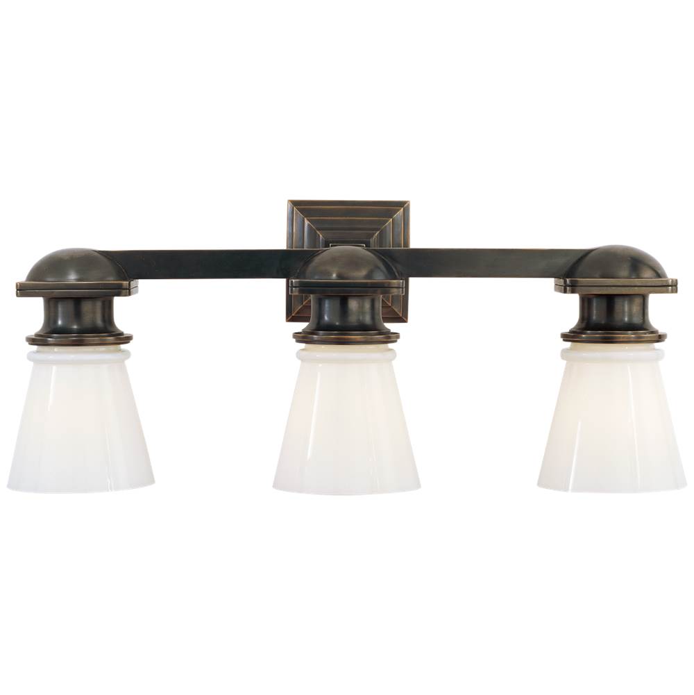 Visual Comfort Signature Collection New York Subway Triple Light in Bronze with White Glass