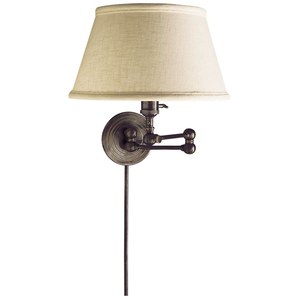 Visual Comfort Signature Collection Boston Swing Arm in Bronze with Linen Shade