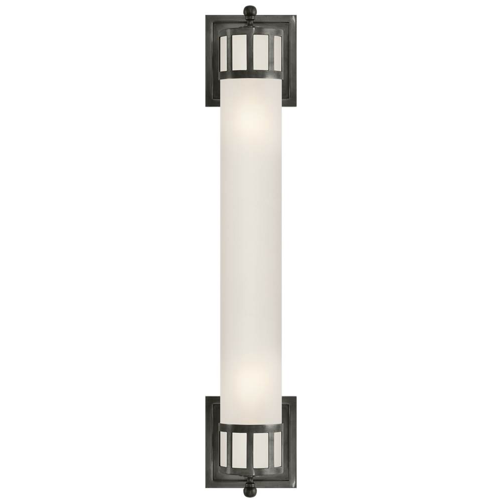 Visual Comfort Signature Collection Openwork Long Sconce in Bronze with Frosted Glass
